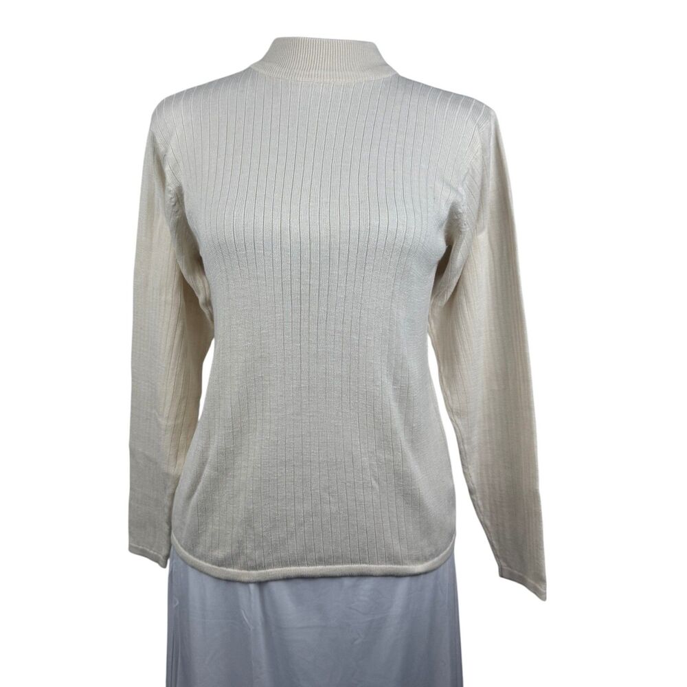 Bill Blass Blassport Women's Sweater Sz S Ivory High Neck 100% Silk Rib Knit - Picture 1 of 8